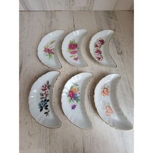 Chadwick moon crescent shaped plate set‎ floral design flower vintage home decor